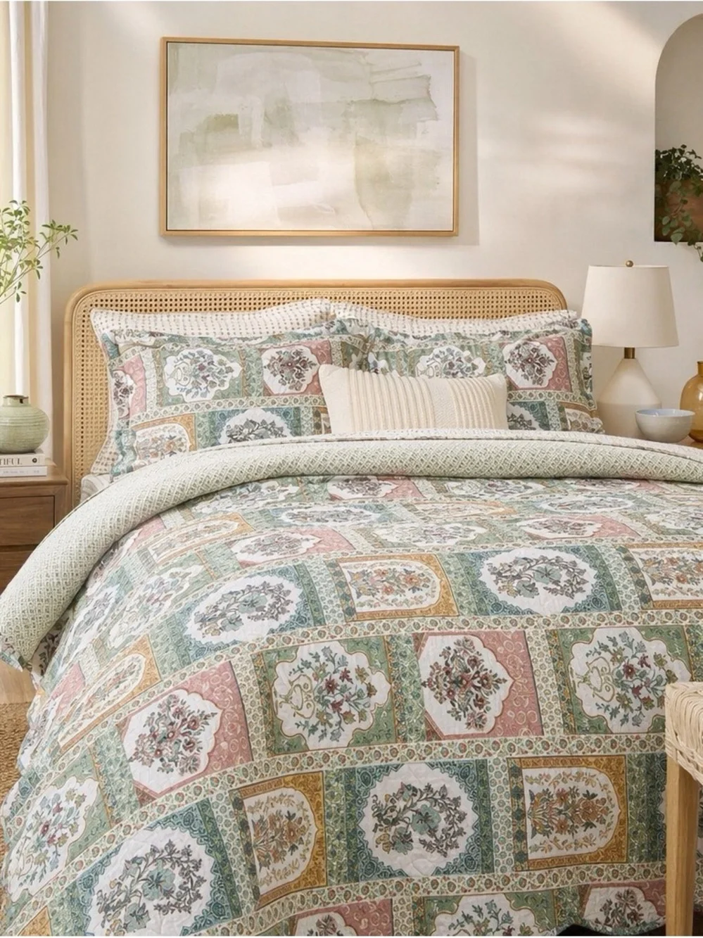 NEW Anthro Multicolor Patchwork Floral Boho Queen / King Bedding Quilt Sham Set